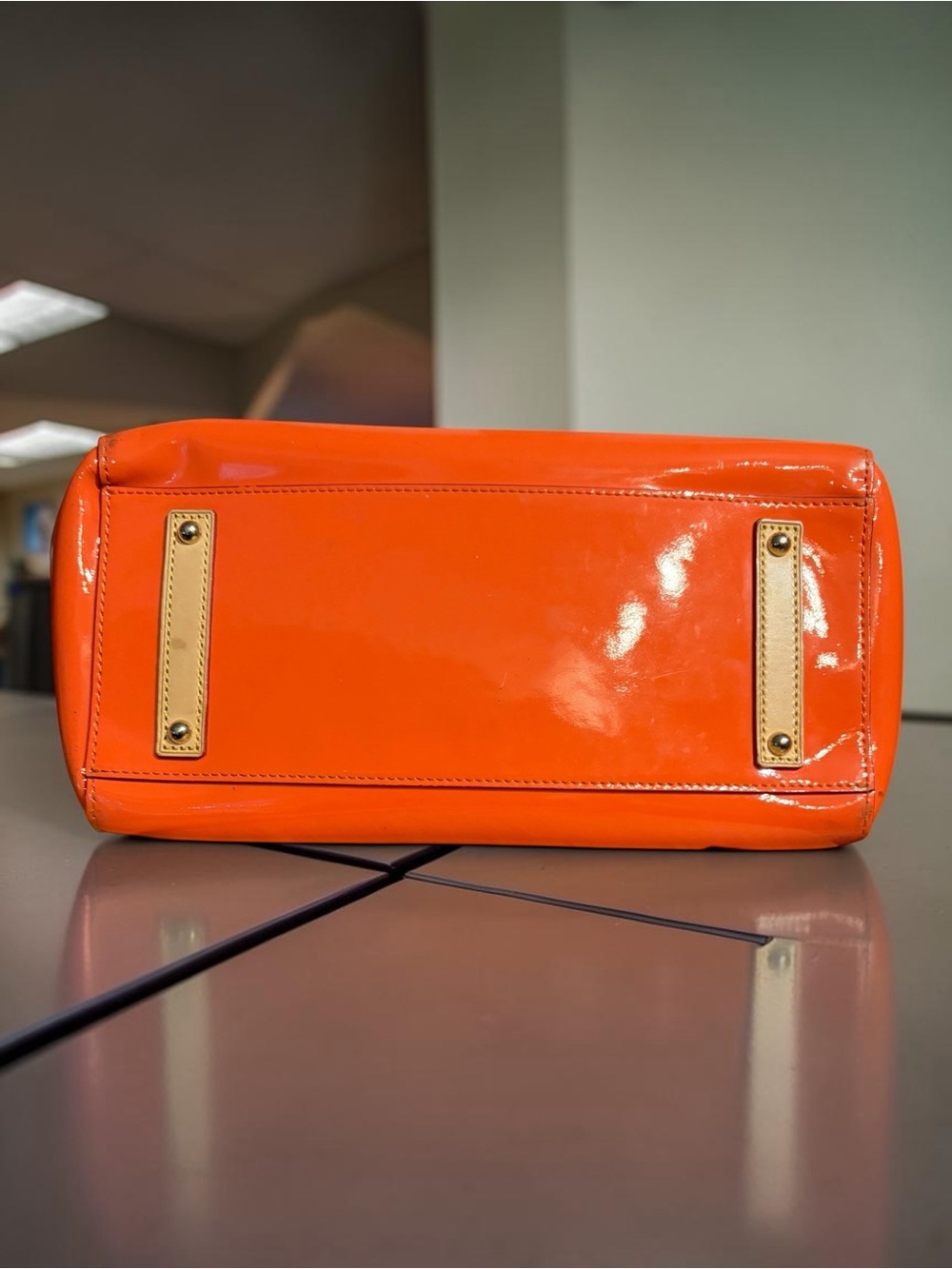 Dooney & Bourke Orange Patent Tote with Tan Straps - Picture 4 of 4
